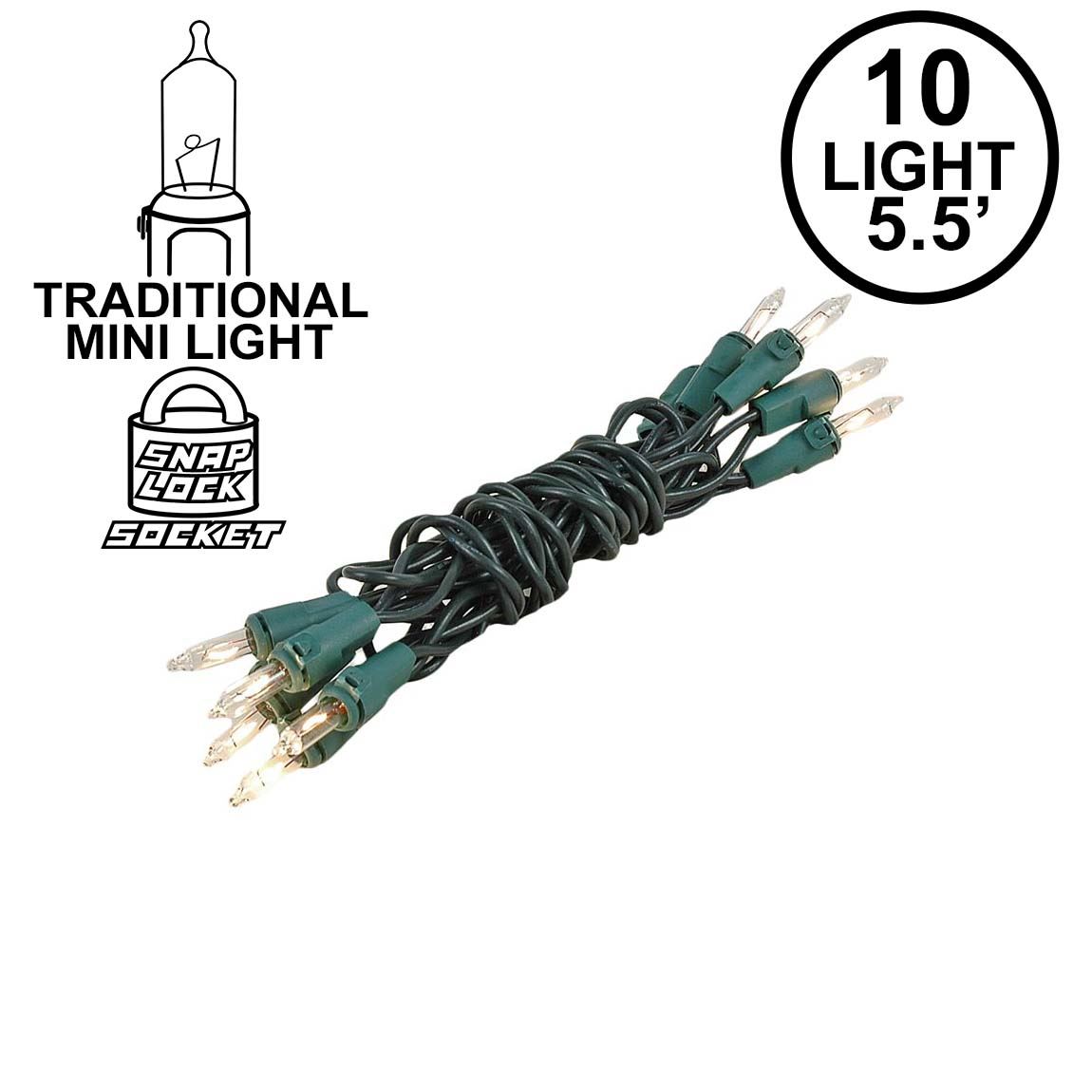 Christmas Mini Light Sets 10 Light Green Wire Clear BulbNovelty Lights