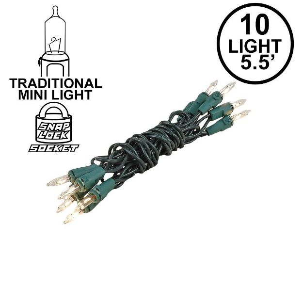 10 Light 5.5' Green Wire Christmas Mini Lights
