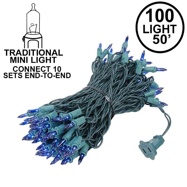 Connect 10 Blue Christmas Mini Lights 100 Light 50 Feet Long