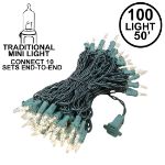Connect 10 Clear Christmas Mini Lights, 100 Light, 50 Feet Long, Green Wire