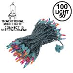 Connect 10 Multicolor Christmas Mini Lights, 100 Light, 50 Feet Long, Green Wire