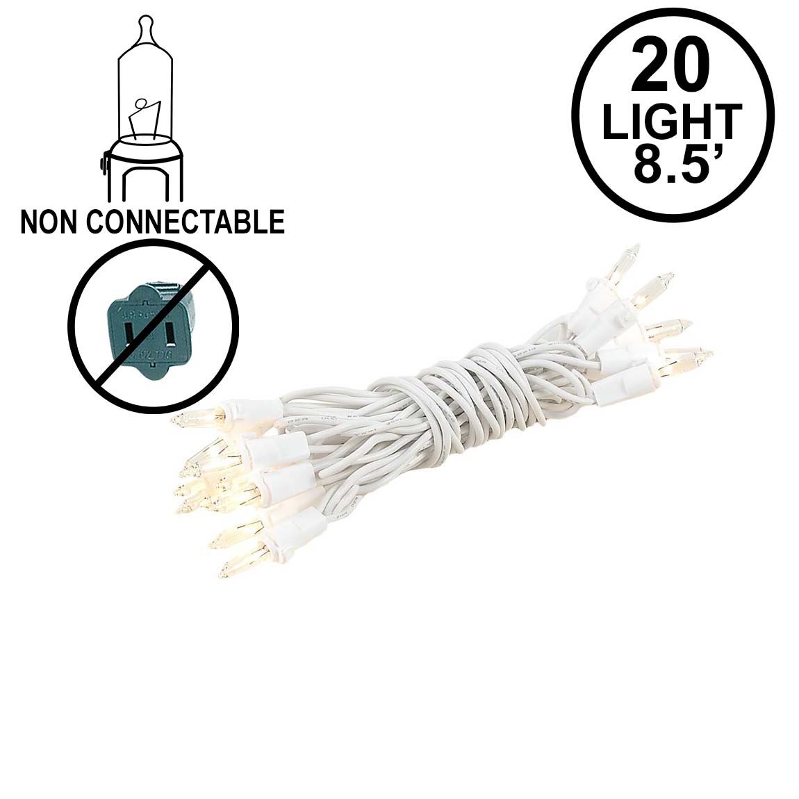 Non Connectable Christmas Mini Light Sets 20 Light White Wire Clear