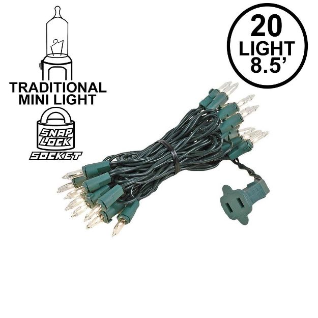 Clear 20 Light 9' Long Green Wire Christmas Mini Lights
