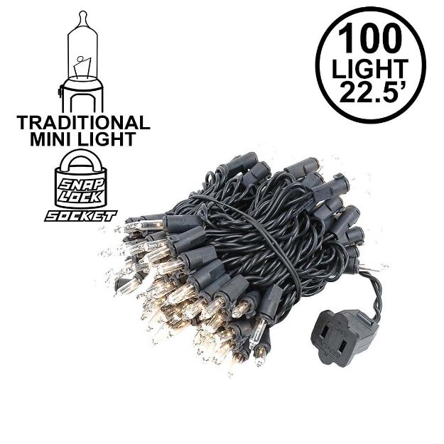Black Wire Clear Christmas Mini Lights 100 Light 22 Feet Long