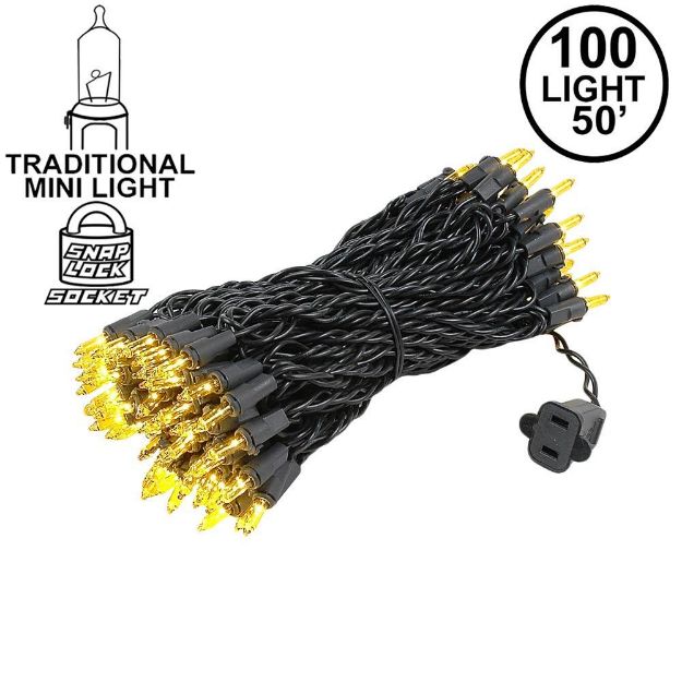 Yellow Christmas Mini Lights 100 Light 50 Feet Long on Black Wire