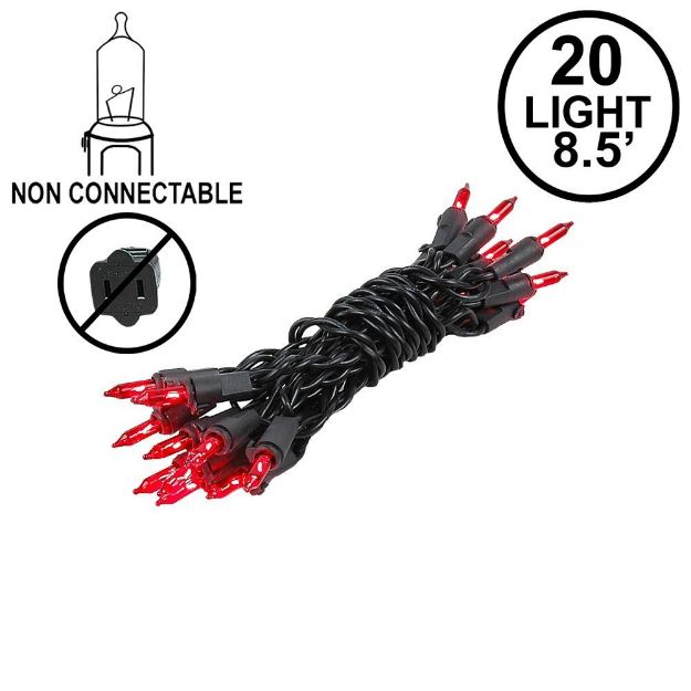 Non Connectable Red Black Wire Mini Lights 20 Light 8.5'