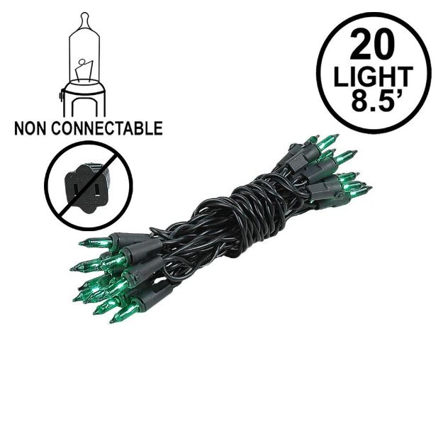 Non Connectable Green Black Wire Mini Lights 20 Light 8.5'