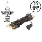 Clear 20 Light 9' Long Brown Wire Christmas Mini Lights