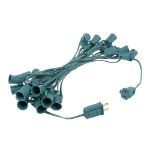C9 25 Light String Set with Ceramic White Bulbs on Green Wire