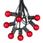 25 G30 Globe Light String Set with Red Satin Bulbs on Black Wire