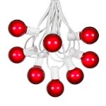 25 G40 Globe String Light Set with Red Satin Bulbs on White Wire