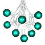 25 G40 Globe String Light Set with Green Satin Bulbs on White Wire
