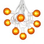 25 G40 Globe String Light Set with Orange Satin Bulbs on White Wire