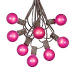 25 G40 Globe String Light Set with Pink Satin Bulbs on Brown Wire
