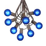 25 G40 Globe String Light Set with Blue Satin Bulbs on Brown Wire