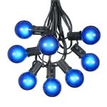 25 G40 Globe String Light Set with Blue Satin Bulbs on Black Wire