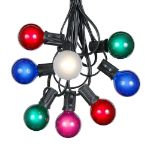 25 G40 Globe String Light Set with Multi Colored Satin Bulbs on Black Wire