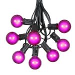 25 G40 Globe String Light Set with Purple Satin Bulbs on Black Wire