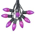 C9 25 Light String Set with Ceramic Purple Bulbs on Black Wire
