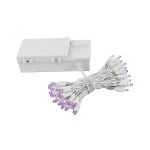 50 LED Battery Operated Lights Purple on White Wire