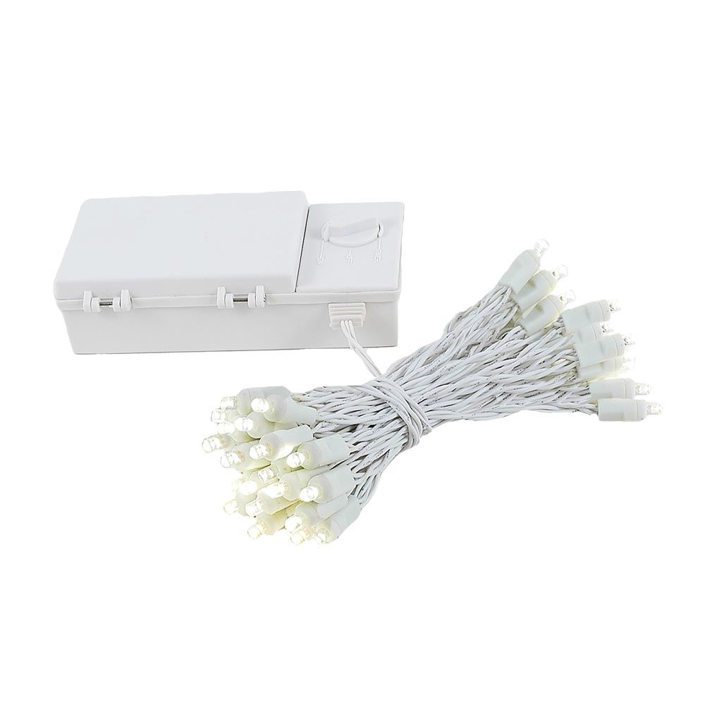 50 LED Battery Operated Christmas Lights Warm White on White Wire