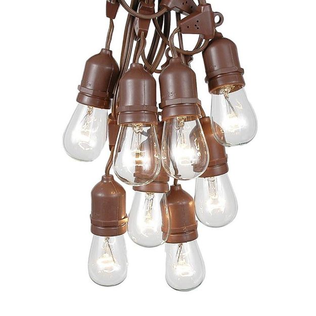25 Clear S14 Heavy Duty Suspended String Light Sets on Brown Wire ...