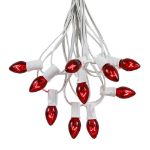 C7 25 Light String Set with Red Transparent Bulbs on White Wire
