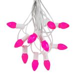 25 Light String Set with Pink Ceramic C7 Bulbs on White Wire