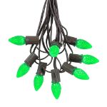 25 Light String Set with Green LED C7 Bulbs on Brown Wire