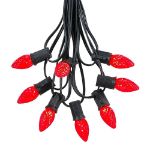 25 Light String Set with Red LED C7 Bulbs on Black Wire