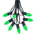 25 Light String Set with Green LED C7 Bulbs on Black Wire