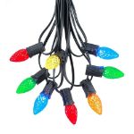25 Light String Set with Multi Colored LED C7 Bulbs on Black Wire