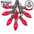 C9 25 Light String Set with Ceramic Red Bulbs on Brown Wire