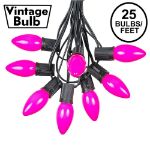 C9 25 Light String Set with Ceramic Pink Bulbs on Black Wire