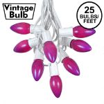 C9 25 Light String Set with Ceramic Purple Bulbs on White Wire