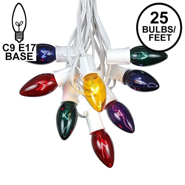 C9 25 Light String Set with Assorted Bulbs on White Wire