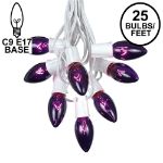 C9 25 Light String Set with Purple Bulbs on White Wire