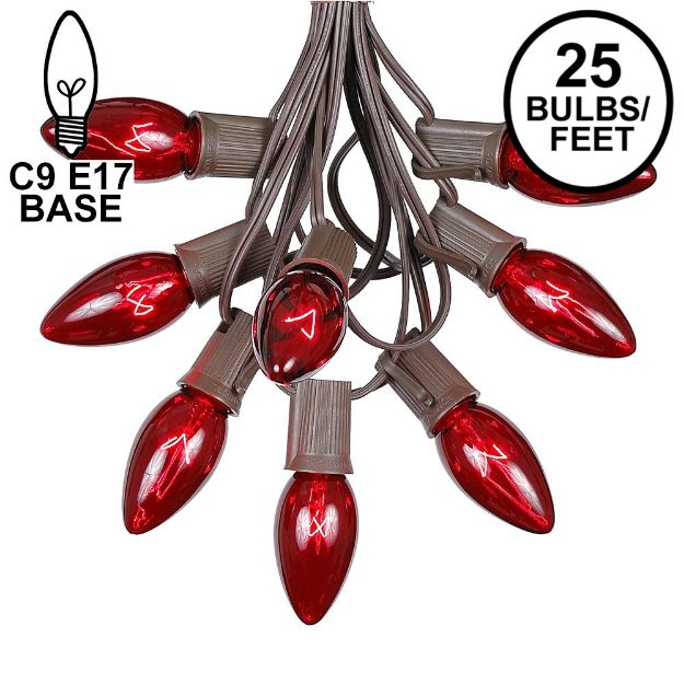 C9 25 Light String Set with Red Bulbs on Brown Wire