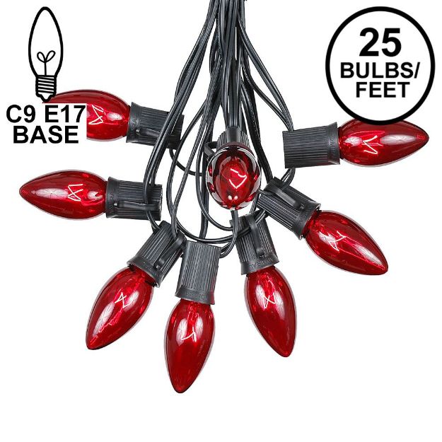 C9 25 Light String Set with Red Bulbs on Black Wire