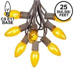 C9 25 Light String Set with Yellow Bulbs on Brown Wire