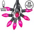 C9 25 Light String Set with Pink Bulbs on Black Wire