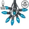C9 25 Light String Set with Teal Bulbs on Black Wire