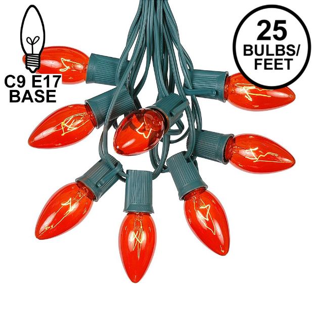 C9 25 Light String Set with Orange Bulbs on Green Wire