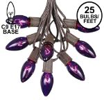 25 Twinkling C9 Christmas Light Set - Purple - Brown Wire
