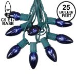 25 Twinkling C9 Christmas Light Set - Blue - Green Wire
