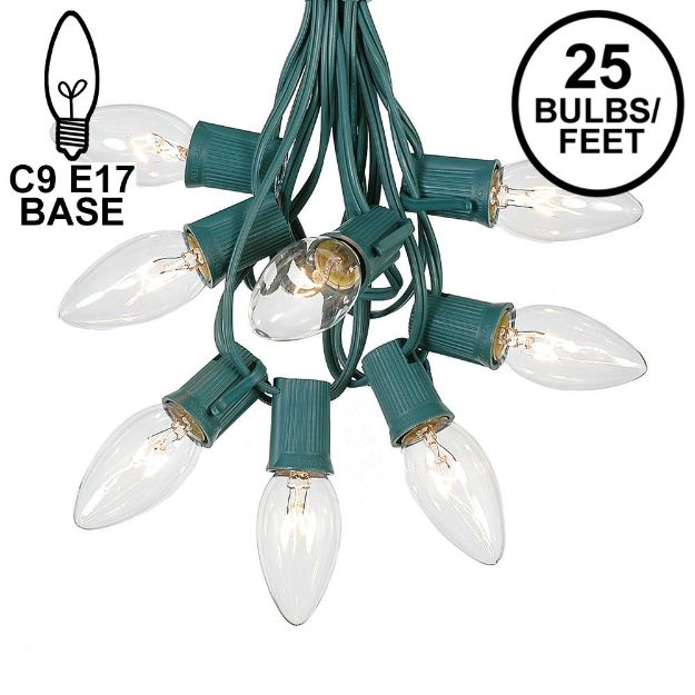 25 Twinkling C9 Christmas Light Set - Clear - Green Wire