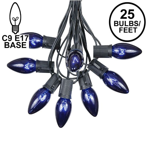 25 Twinkling C9 Christmas Light Set - Blue - Black Wire
