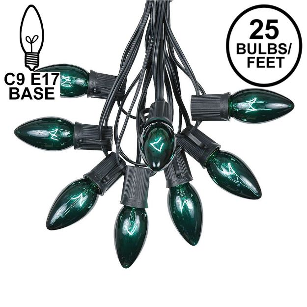 25 Twinkling C9 Christmas Light Set - Green - Black Wire