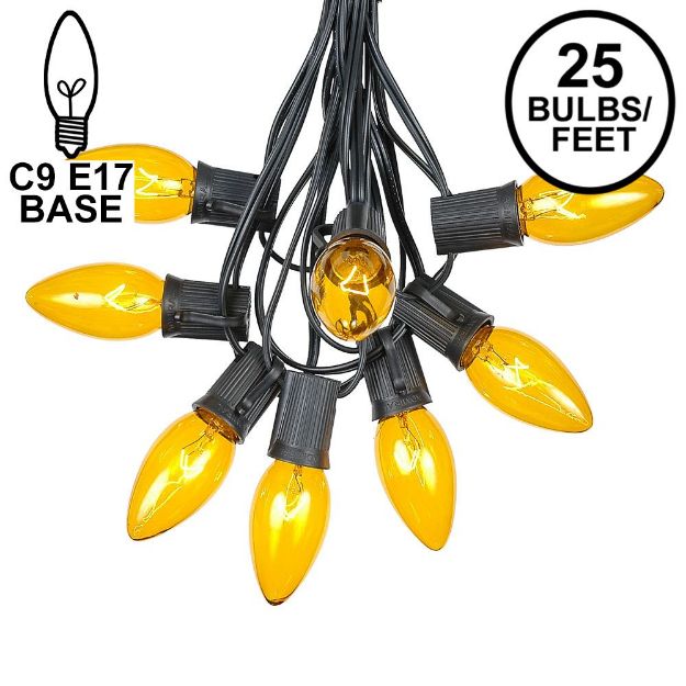 25 Twinkling C9 Christmas Light Set - Yellow - Black Wire