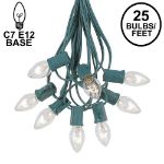 C7 25 Light String Set with Clear Bulbs on Green Wire